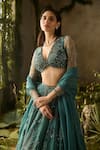Buy_Parul Gandhi_Emerald Green Net, Silk, Mesh Sequins, Beads, Mystic Moss Blouse Lehenga Set _Online_at_Aza_Fashions