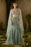Buy_Parul Gandhi_Aqua Mesh, Silk, Net Sequins, Embroidery Secret Garden And Floral Lehenga Set _at_Aza_Fashions