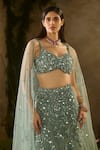 Buy_Parul Gandhi_Aqua Mesh, Silk, Net Sequins, Embroidery Secret Garden And Floral Lehenga Set _Online_at_Aza_Fashions