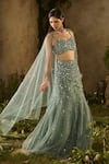 Parul Gandhi_Aqua Mesh, Silk, Net Sequins, Embroidery Secret Garden And Floral Lehenga Set _at_Aza_Fashions
