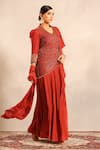 Buy_Sejal Kamdar_Red Organza, Crepe Embroidery, Beads, Zari V-neck Strip Overlap Jacket Set _Online_at_Aza_Fashions