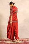 Sejal Kamdar_Red Patchwork, Embroidery V-neck Ajrakh Embellished Jacket And Cowl Pant _Online_at_Aza_Fashions