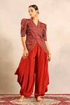 Buy_Sejal Kamdar_Red Patchwork, Embroidery V-neck Ajrakh Embellished Jacket And Cowl Pant _Online_at_Aza_Fashions