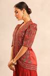 Buy_Sejal Kamdar_Red Patchwork, Embroidery V-neck Ajrakh Embellished Jacket And Cowl Pant 