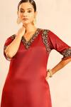 Sejal Kamdar_Maroon Embroidery, Beads V-neck Ajrakh Embellished Kurta And Pant Set _Online_at_Aza_Fashions