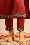 Shop_Sejal Kamdar_Maroon Embroidery, Beads V-neck Ajrakh Embellished Kurta And Pant Set _Online_at_Aza_Fashions