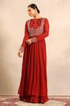 Buy_Sejal Kamdar_Maroon Georgette Embroidery Round Ajrakh Embellished Full Sleeve Gathered Dress _Online_at_Aza_Fashions
