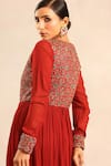 Shop_Sejal Kamdar_Maroon Georgette Embroidery Round Ajrakh Embellished Full Sleeve Gathered Dress _at_Aza_Fashions