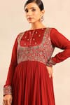 Shop_Sejal Kamdar_Maroon Georgette Embroidery Round Ajrakh Embellished Full Sleeve Gathered Dress _Online_at_Aza_Fashions