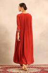 Shop_Sejal Kamdar_Red Crepe Embroidery V-neck Gathered Kurta And Pant Set _at_Aza_Fashions