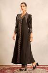 Shop_Sejal Kamdar_Black Crepe Embroidery V-neck Ajrakh Embellished V Slit Kurta And Pant _Online_at_Aza_Fashions