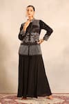 Buy_Sejal Kamdar_Black Silk, Crepe Patchwork, Embroidery, And Cut Pipe Penetration Jacket & Pant _at_Aza_Fashions