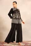 Shop_Sejal Kamdar_Black Silk, Crepe Patchwork, Embroidery, And Cut Pipe Penetration Jacket & Pant _Online_at_Aza_Fashions