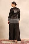 Sejal Kamdar_Black Silk, Crepe Patchwork, Embroidery, And Cut Pipe Penetration Jacket & Pant _Online_at_Aza_Fashions
