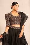 Buy_Sejal Kamdar_Black Crepe, Organza Beads, Ajrakh Embellished Blouse And Drape Skirt Set 
