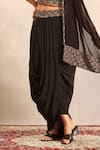 Buy_Sejal Kamdar_Black Crepe Pom-poms, Piping, Tassels Ajrakh Blouse, Dhoti Skirt And Dupatta Set _Online_at_Aza_Fashions