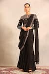 Buy_Sejal Kamdar_Black Georgette Patchwork, Beads Keyhole Neck Ajrakh Blouse And Sharara Set _at_Aza_Fashions