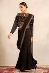 Sejal Kamdar_Black Georgette Patchwork, Beads Keyhole Neck Ajrakh Blouse And Sharara Set _at_Aza_Fashions