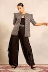 Sejal Kamdar_Black Embroidery, Beads Scoop Neck, Ajrakh Embellished Jacket And Cowl Jumpsuit _at_Aza_Fashions
