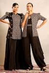 Buy_Sejal Kamdar_Black Embroidery, Beads Scoop Neck, Ajrakh Embellished Jacket And Cowl Jumpsuit 
