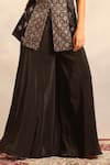 Buy_Sejal Kamdar_Black Patchwork Split V-neck Ajrakh Peplum Jacket And Flared Pant _Online_at_Aza_Fashions