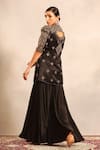 Sejal Kamdar_Black Patchwork Split V-neck Ajrakh Peplum Jacket And Flared Pant _Online_at_Aza_Fashions