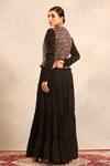 Sejal Kamdar_Black Georgette Embroidery Round Neck Ajrakh Gathered Dress _Online_at_Aza_Fashions