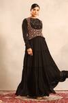 Sejal Kamdar_Black Georgette Embroidery Round Neck Ajrakh Gathered Dress _at_Aza_Fashions
