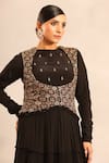 Buy_Sejal Kamdar_Black Georgette Embroidery Round Neck Ajrakh Gathered Dress 