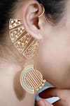 Buy_Suhani Pittie_Gold Plated Twist Lined Circle And Acrylic Arcs Dotted Ear Cuffs _at_Aza_Fashions