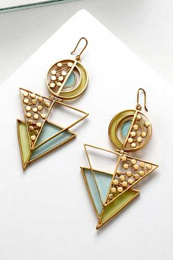 Shop_Suhani Pittie_Gold Plated Split Circular Triangle Drop Earrings _at_Aza_Fashions