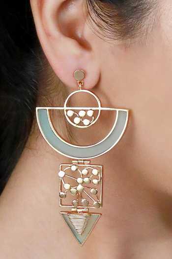 Buy_Suhani Pittie_Gold Plated Semi Circular Acrylic Arc And Dotted Coil Drop Earrings _at_Aza_Fashions