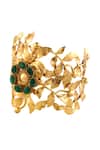 Shop_Suhani Pittie_Gold Plated Crystals, Stones Green Broad Rose Vine Cuff _at_Aza_Fashions