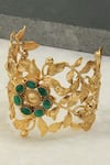 Buy_Suhani Pittie_Gold Plated Crystals, Stones Green Broad Rose Vine Cuff _at_Aza_Fashions