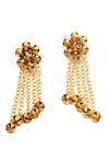 Shop_Suhani Pittie_Gold Plated Chains, Beads Hanging Ghungroo Flower Earrings _at_Aza_Fashions