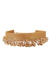 Shop_Suhani Pittie_Gold Plated Pearl And Ghungroo Toned Mesh Necklace _at_Aza_Fashions