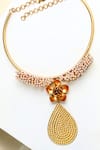 Shop_Suhani Pittie_Gold Plated Magnolia And Pearl Drop Pendant Collar Necklace _at_Aza_Fashions