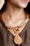 Buy_Suhani Pittie_Gold Plated Magnolia And Pearl Drop Pendant Collar Necklace _at_Aza_Fashions