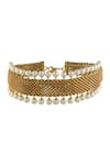 Shop_Suhani Pittie_Gold Plated Mesh And Pearl Choker _at_Aza_Fashions
