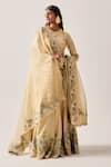 Buy_Wabi Sabi By Anshum-Ritesh_Beige Chanderi, Organza Abundance Lehenga Set With Dupatta _Online_at_Aza_Fashions