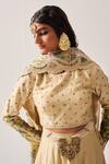 Wabi Sabi By Anshum-Ritesh_Beige Chanderi, Organza Abundance Lehenga Set With Dupatta _at_Aza_Fashions