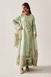 Buy_Wabi Sabi By Anshum-Ritesh_Mint Chanderi, Organza Embroidery, Tassels Floral Palms Kurta, Pant And Dupatta _at_Aza_Fashions