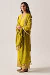 Wabi Sabi By Anshum-Ritesh_Mustard Chanderi Embroidery, Sequins, Floral Dome Kurta Set With Dupatta _Online_at_Aza_Fashions