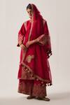 Shop_Wabi Sabi By Anshum-Ritesh_Red Chanderi, Organza Floral Nest Phiran Kurta, Flare Pant And Dupatta Set _Online_at_Aza_Fashions
