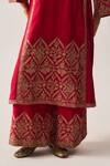 Wabi Sabi By Anshum-Ritesh_Red Chanderi, Organza Floral Nest Phiran Kurta, Flare Pant And Dupatta Set _at_Aza_Fashions