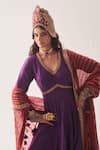 Wabi Sabi By Anshum-Ritesh_Purple Chanderi Embroidery, Zari, Tassels V-neck Regal Bloom Anarkali Set _Online_at_Aza_Fashions