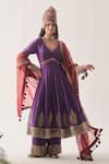 Shop_Wabi Sabi By Anshum-Ritesh_Purple Chanderi Embroidery, Zari, Tassels V-neck Regal Bloom Anarkali Set _Online_at_Aza_Fashions