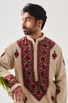 Buy_Wabi Sabi By Anshum-Ritesh_Beige Chanderi Embroidery Crimson Bloom Kurta And Pyjama Set _Online_at_Aza_Fashions