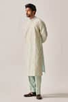 Wabi Sabi By Anshum-Ritesh_Aqua Chanderi Embroidery Bageecha Kurta And Pyjama _Online_at_Aza_Fashions