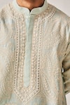 Wabi Sabi By Anshum-Ritesh_Aqua Chanderi Embroidery Bageecha Kurta And Pyjama _at_Aza_Fashions